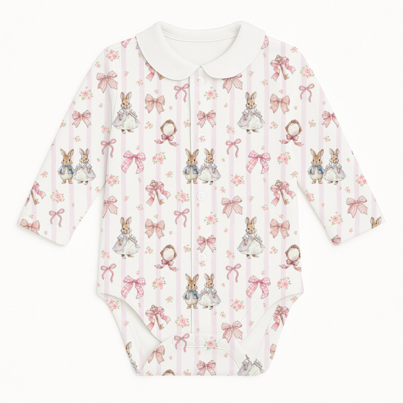 Боді Передня застібка з довгим рукавом i комiрцем для немовлят BLS005CL  LULU PINK