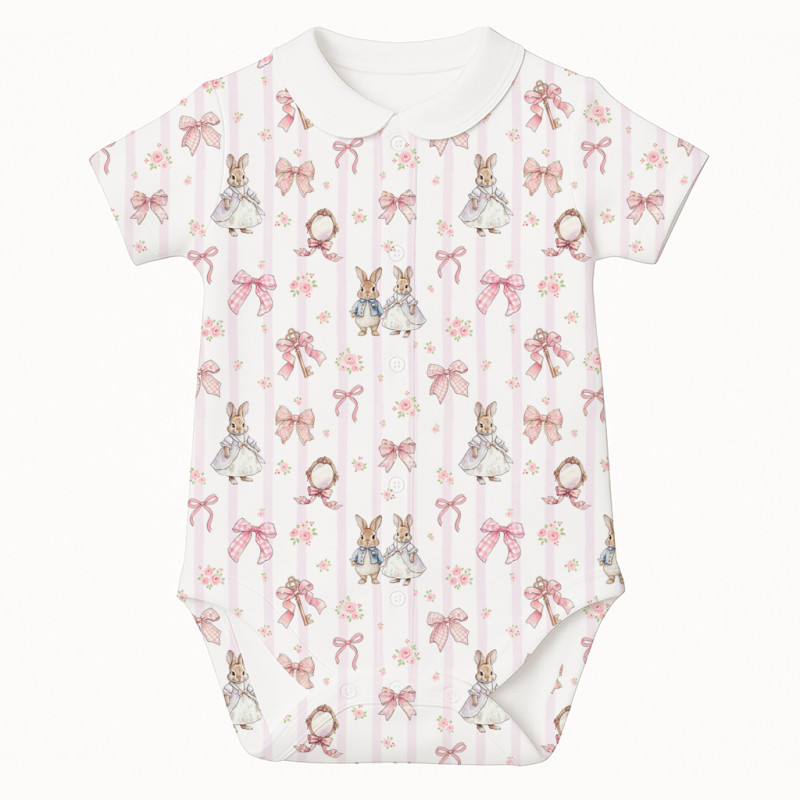 Printed Short-Sleeve Front Fastening Bodyvest with Collar for Babies BSHL009CL  LULU PINK