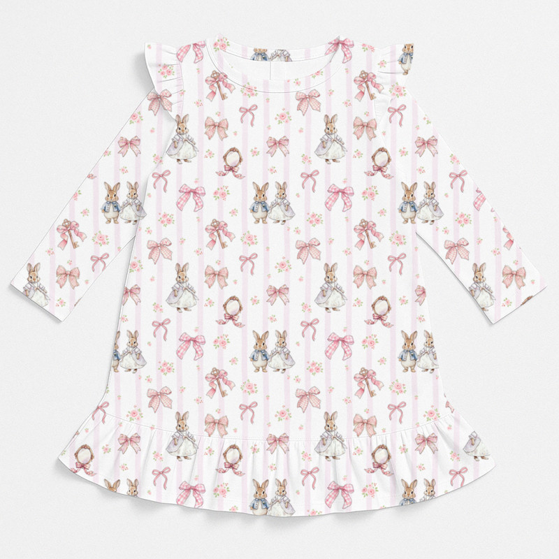 Чарівна нічна сукня з рюшами та довгим рукавом з бавовни Supima DR010 LULU PINK