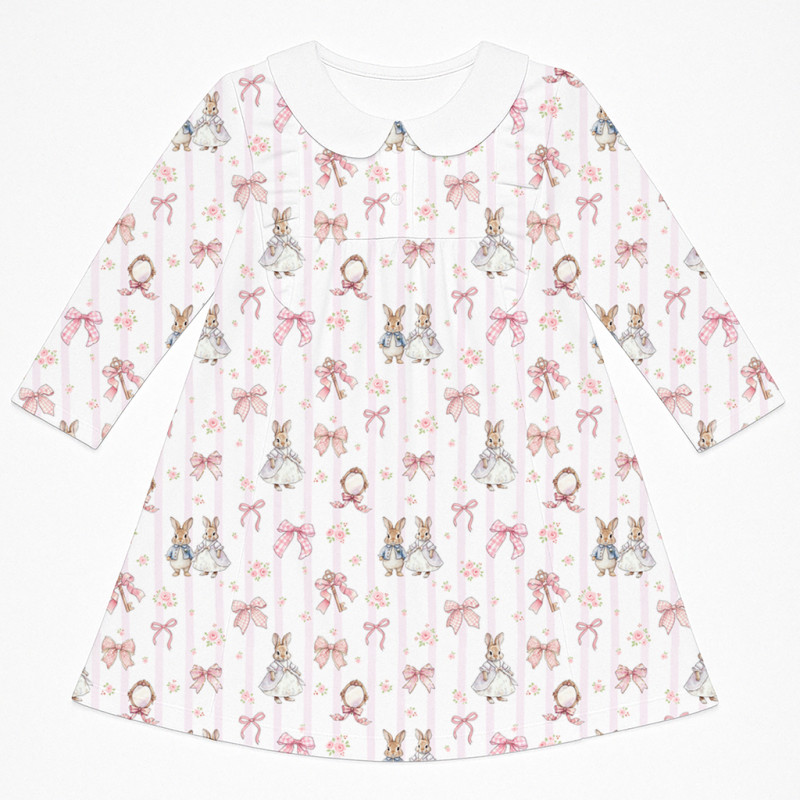 Charming Long-Sleeved Dress with Ruffles and Collar DR016CL LULU PINK Charming Long-Sleeved Dress with Ruffles and Collar DR016CL LULU PINK