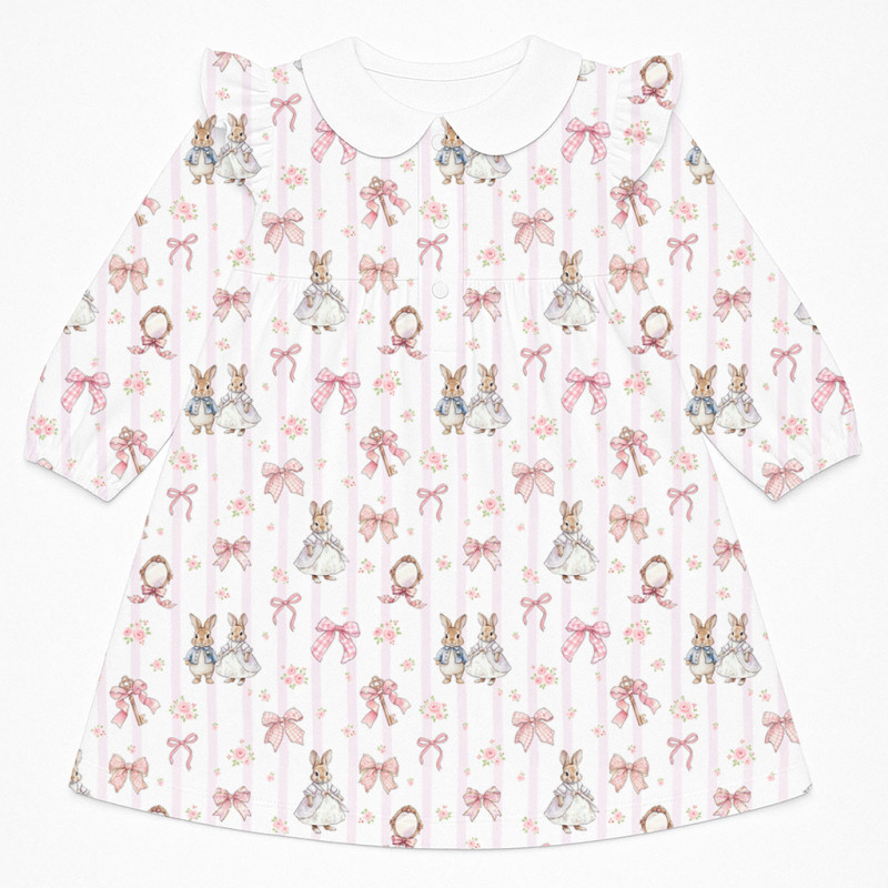 Charming Long-Sleeved Dress with Ruffles and Collar DR017CL LULU PINK