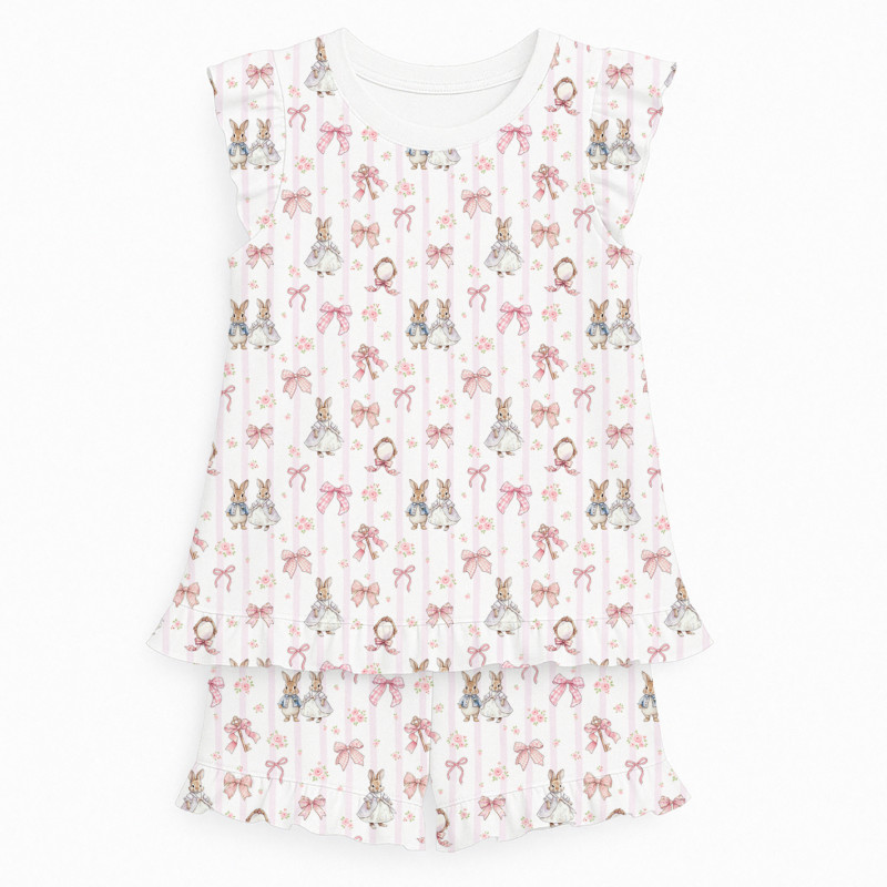 Short Supima Cotton Pyjamas with Ruffles – PJ007 LULU PINK Short Supima Cotton Pyjamas with Ruffles – PJ007 LULU PINK