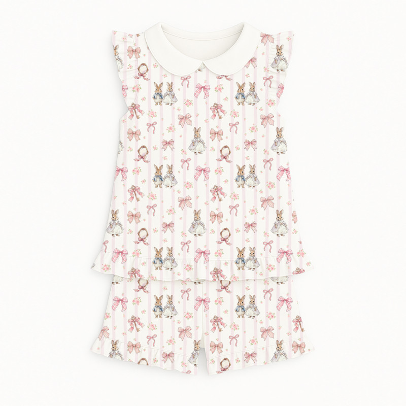 Short Supima Cotton Pyjamas with Ruffles and Collar– PJ007CL LULU PINK