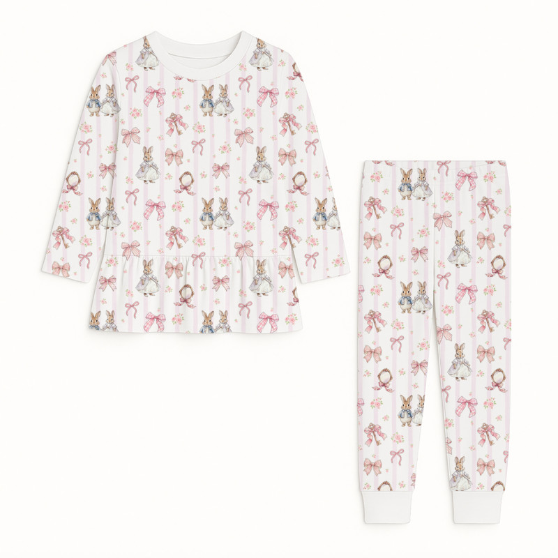 Girls Supima Cotton Pyjamas with Long Sleeves — PJ009 LULU PINK Girls Supima Cotton Pyjamas with Long Sleeves — PJ009 LULU PINK
