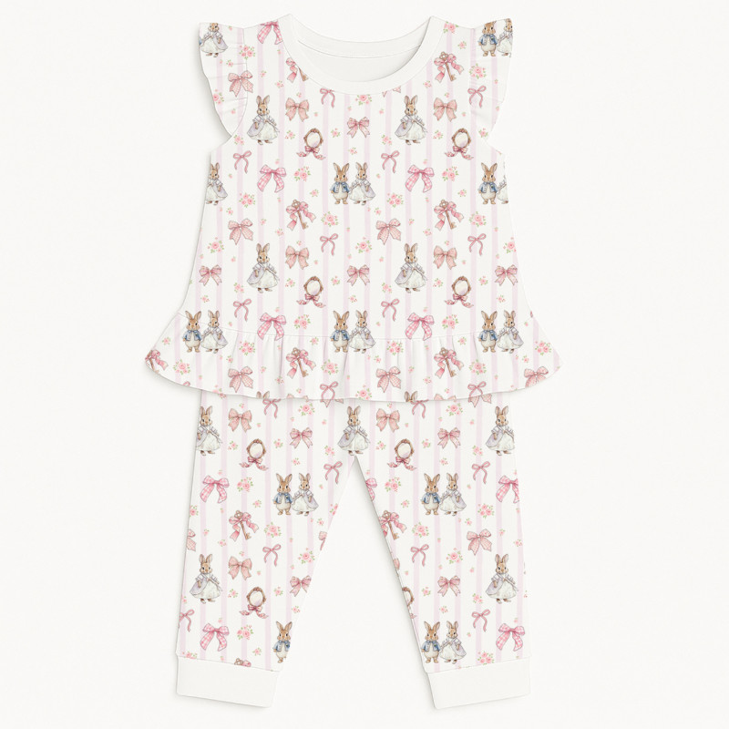 Хлопковая пижама для девочек с рюшами из хлопка Supima – PJ012 LULU PINK Хлопковая пижама для девочек с рюшами из хлопка Supima – PJ012 LULU PINK