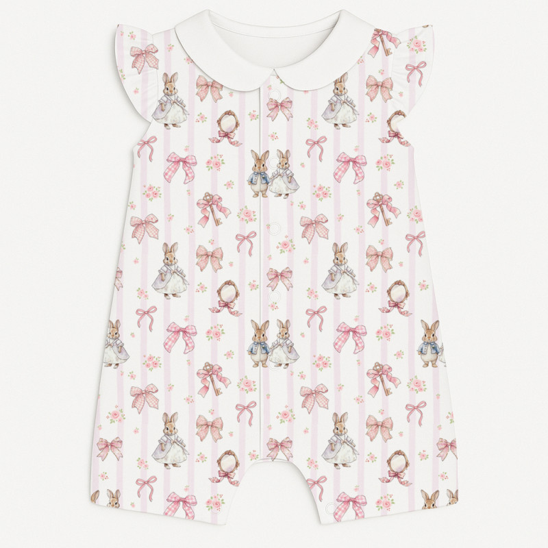 Supima Cotton Shortie with Ruffles and Collar – R007CL LULU PINK Supima Cotton Shortie with Ruffles and Collar – R007CL LULU PINK