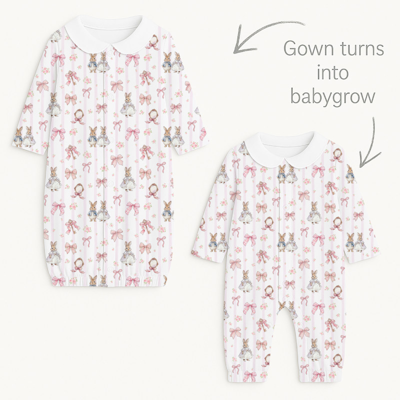 Baby converter gown with collar TR003 LULU PINK