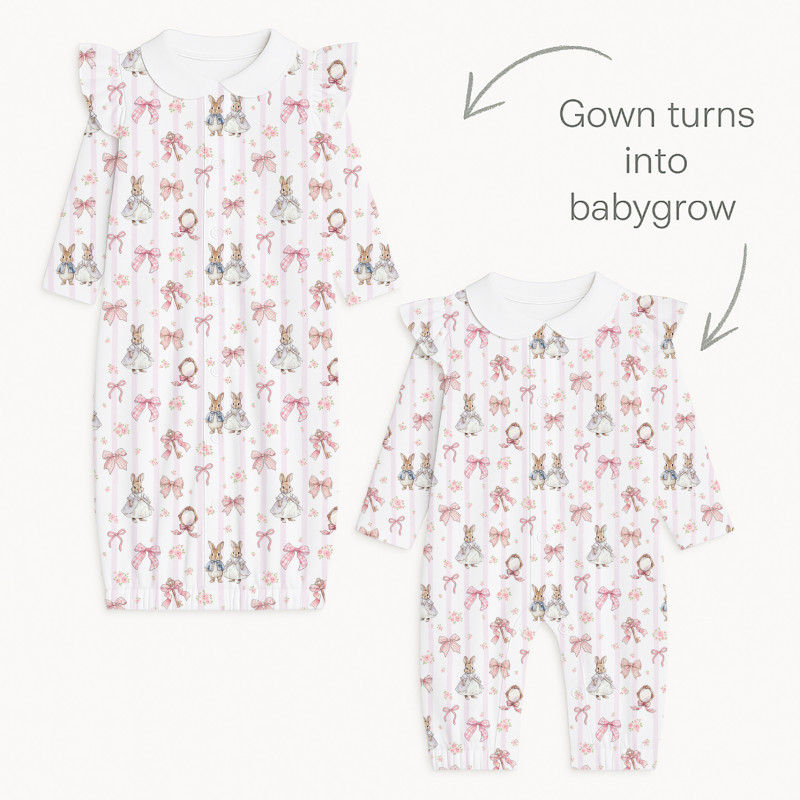 Baby converter gown with collar and ruffles TR004 LULU PINK Baby converter gown with collar and ruffles TR004 LULU PINK