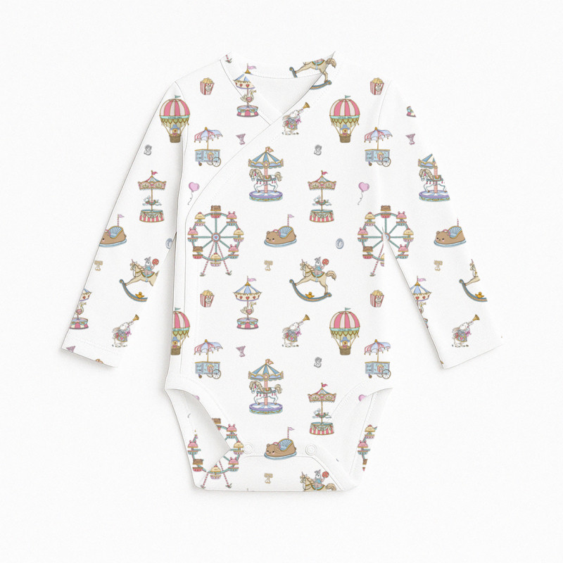 Printed Long-Sleeve Kimono Bodyvest for Babies BLS004 MERRY GO Printed Long-Sleeve Kimono Bodyvest for Babies BLS004 MERRY GO