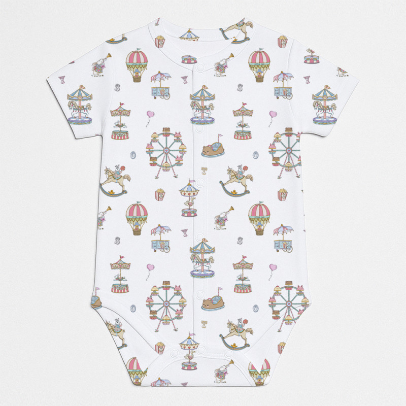 Printed Short-Sleeve Front Fastening Bodyvest for Babies BSHL009 MERRY GO Printed Short-Sleeve Front Fastening Bodyvest for Babies BSHL009 MERRY GO