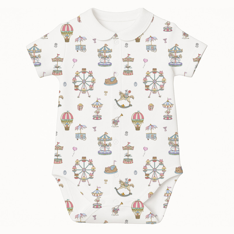 Printed Short-Sleeve Front Fastening Bodyvest with Collar for Babies BSHL009CL MERRY GO Printed Short-Sleeve Front Fastening Bodyvest with Collar for Babies BSHL009CL MERRY GO