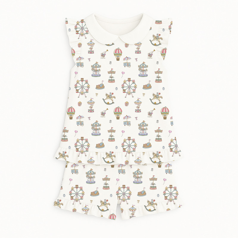 Short Supima Cotton Pyjamas with Ruffles and Collar– PJ007CL MERRY GO