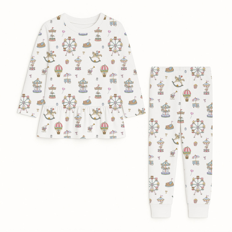 Girls Supima Cotton Pyjamas with Long Sleeves — PJ009 MERRY GO Girls Supima Cotton Pyjamas with Long Sleeves — PJ009 MERRY GO