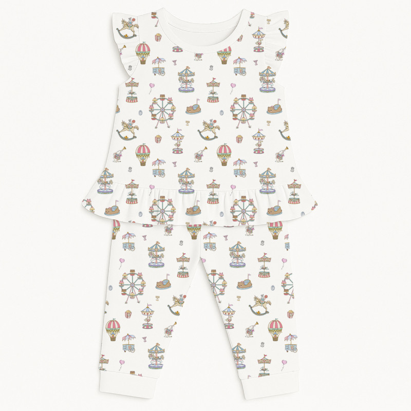 Girls Supima Cotton Pyjamas with Ruffles – PJ012 MERRY GO Girls Supima Cotton Pyjamas with Ruffles – PJ012 MERRY GO