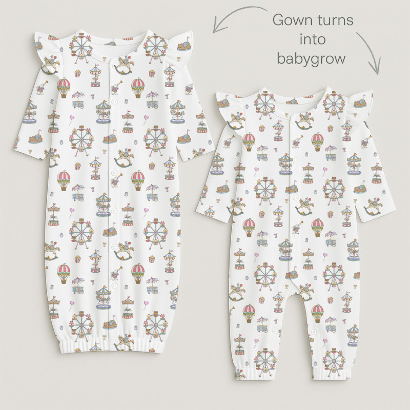 Baby converter gown with ruffles for girls TR002 MERRY GO