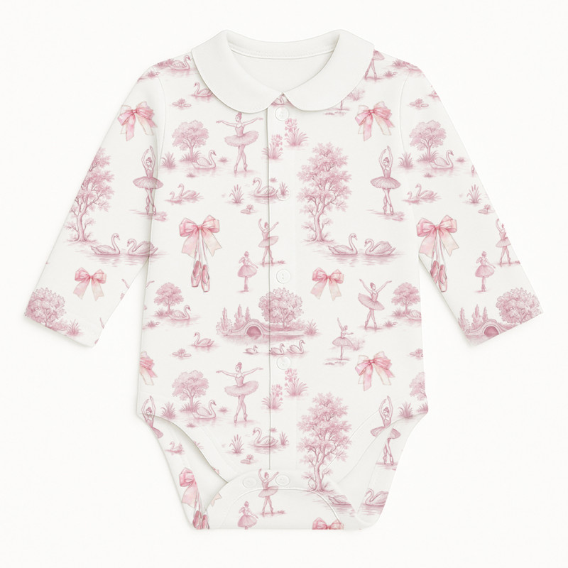 Printed Long-Sleeve Front Fastening Bodyvest with Collarf for Babies BLS005CL  SWAN LAKE