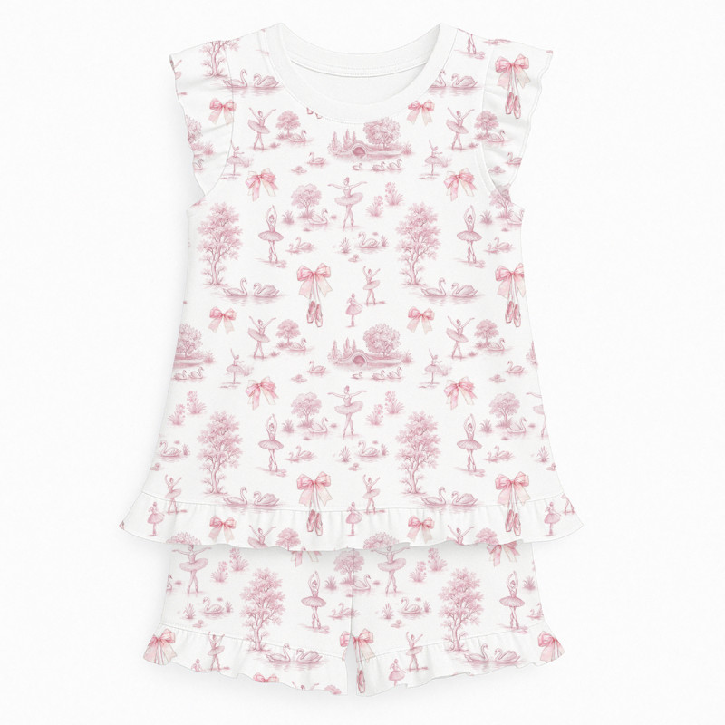 Short Supima Cotton Pyjamas with Ruffles – PJ007 SWAN LAKE Short Supima Cotton Pyjamas with Ruffles – PJ007 SWAN LAKE