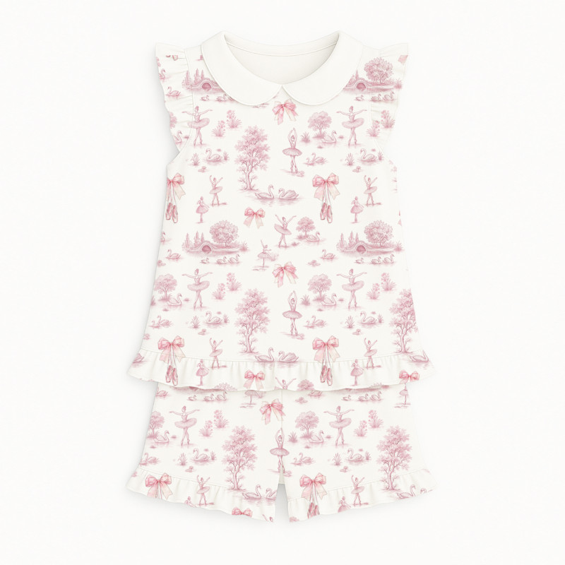 Short Supima Cotton Pyjamas with Ruffles and Collar– PJ007CL SWAN LAKE Short Supima Cotton Pyjamas with Ruffles and Collar– PJ007CL SWAN LAKE