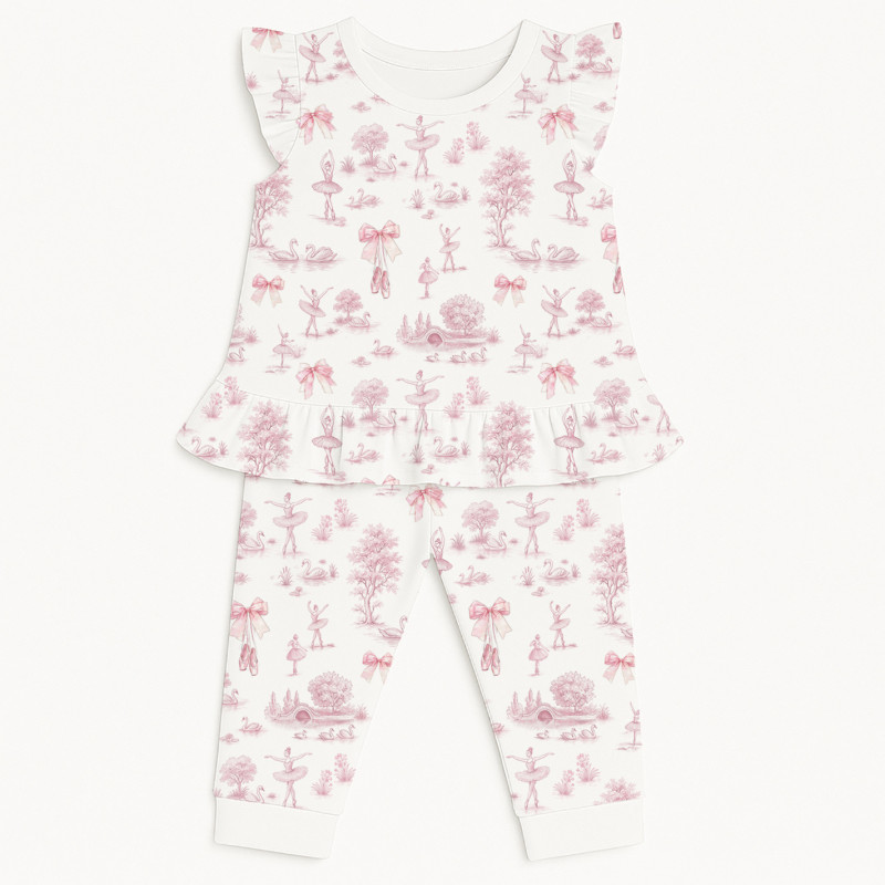 Girls Supima Cotton Pyjamas with Ruffles – PJ012 SWAN LAKE Girls Supima Cotton Pyjamas with Ruffles – PJ012 SWAN LAKE