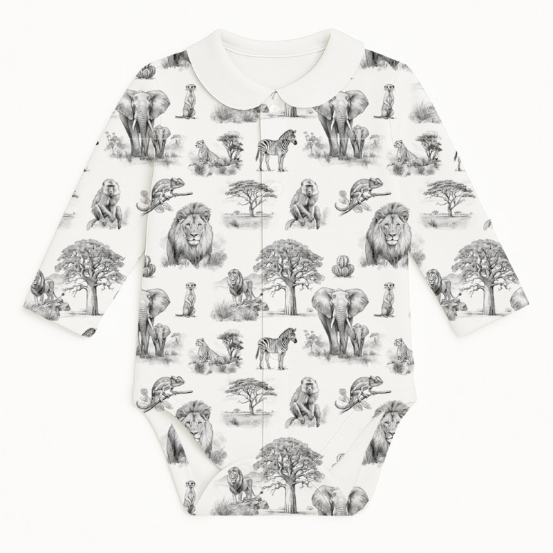 Printed Long-Sleeve Front Fastening Bodyvest with Collarf for Babies BLS005CL WILD HORIZONT Printed Long-Sleeve Front Fastening Bodyvest with Collarf for Babies BLS005CL WILD HORIZONT