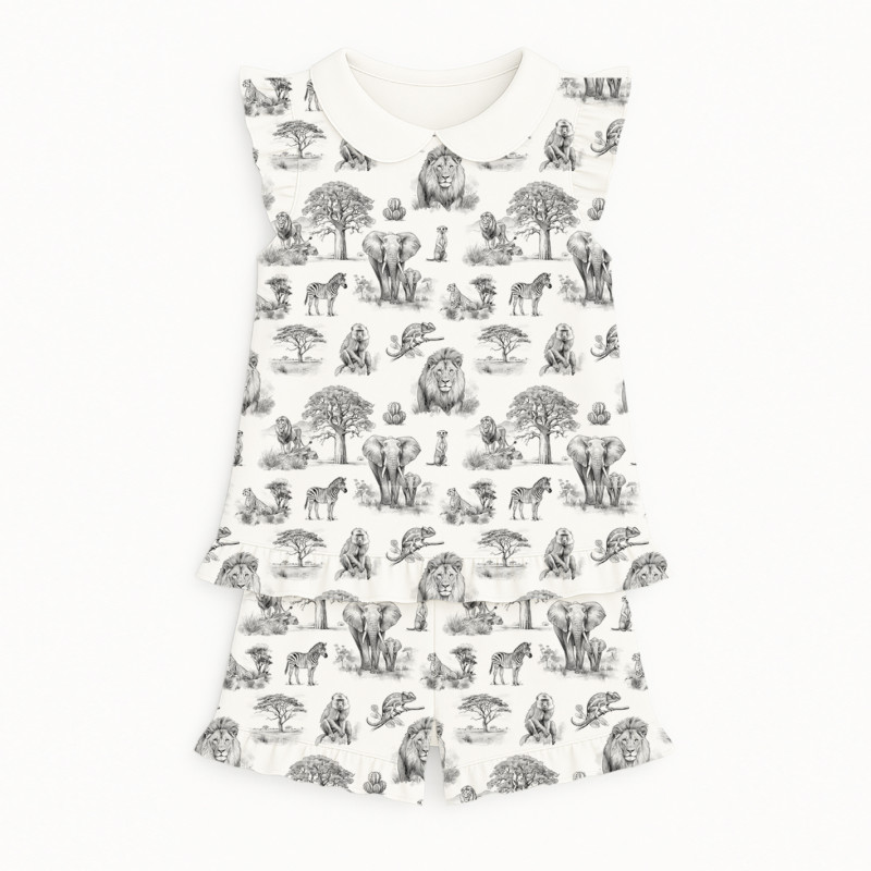 Коротка піжама для дівчаток  з рюшами з комiрцем  із бавовни Supima PJ007CL WILD HORIZONT