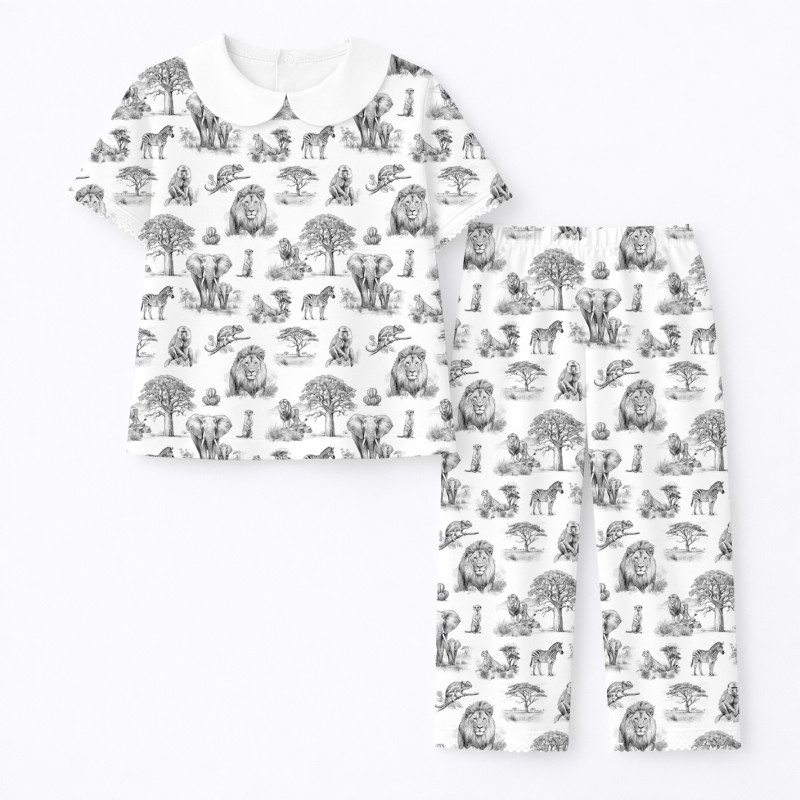 Luxury Pajama Set with Collar, Short Sleeve 100% Pima Cotton  PJ021 · WILD HORIZONT