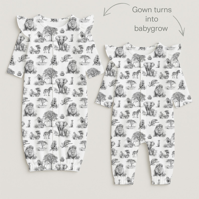 Baby converter gown with ruffles for girls TR002 WILD HORIZONT Baby converter gown with ruffles for girls TR002 WILD HORIZONT