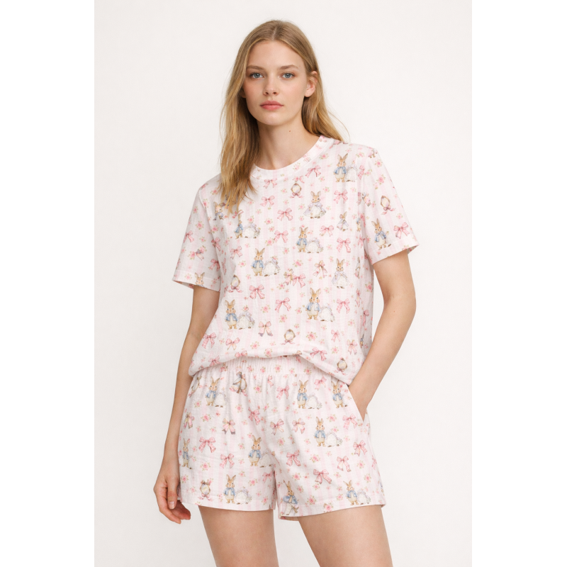 Adult Set- Short Sleeve Top & Long Shorts PW105 LULU PINK Adult Set- Short Sleeve Top & Long Shorts PW105 LULU PINK