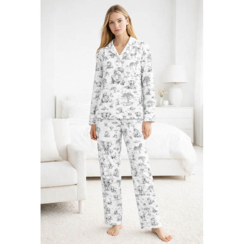 Women’s Classic Pajama Set with classic English collar and front-button design WILD HORIZONTqa PW122 Women’s Classic Pajama Set with classic English collar and front-button design WILD HORIZONTqa PW122