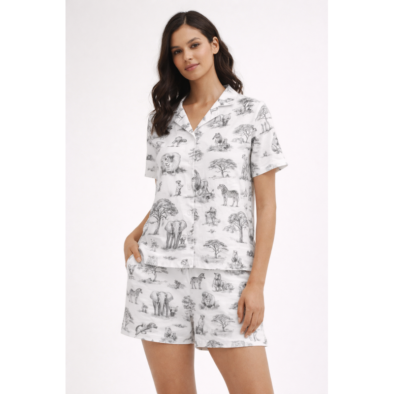 Women’s Classic Pajama Set with classic English collar and front-button design WILD HORIZONTqa PW123 Women’s Classic Pajama Set with classic English collar and front-button design WILD HORIZONTqa PW123