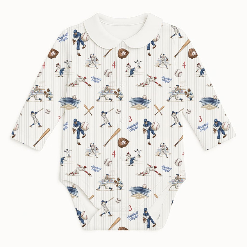 Printed Long-Sleeve Front Fastening Bodyvest with Collarf for Babies BLS005CL BASEBALL Printed Long-Sleeve Front Fastening Bodyvest with Collarf for Babies BLS005CL BASEBALL