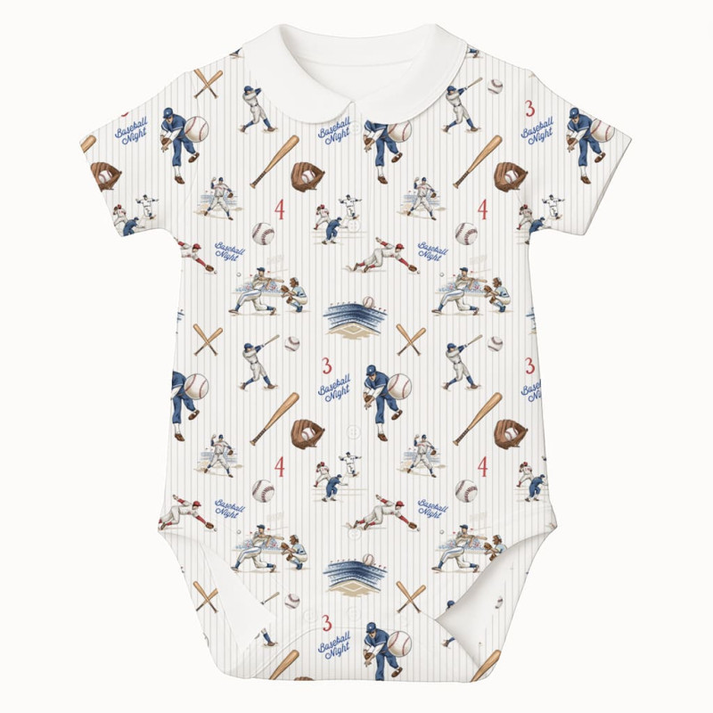 Printed Short-Sleeve Front Fastening Bodyvest with Collar for Babies BSHL009CL  BASEBALL