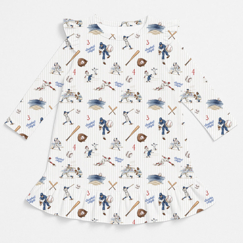 Charming Long-Sleeved Night Dress with Ruffles DR010 BASEBALL Charming Long-Sleeved Night Dress with Ruffles DR010 BASEBALL
