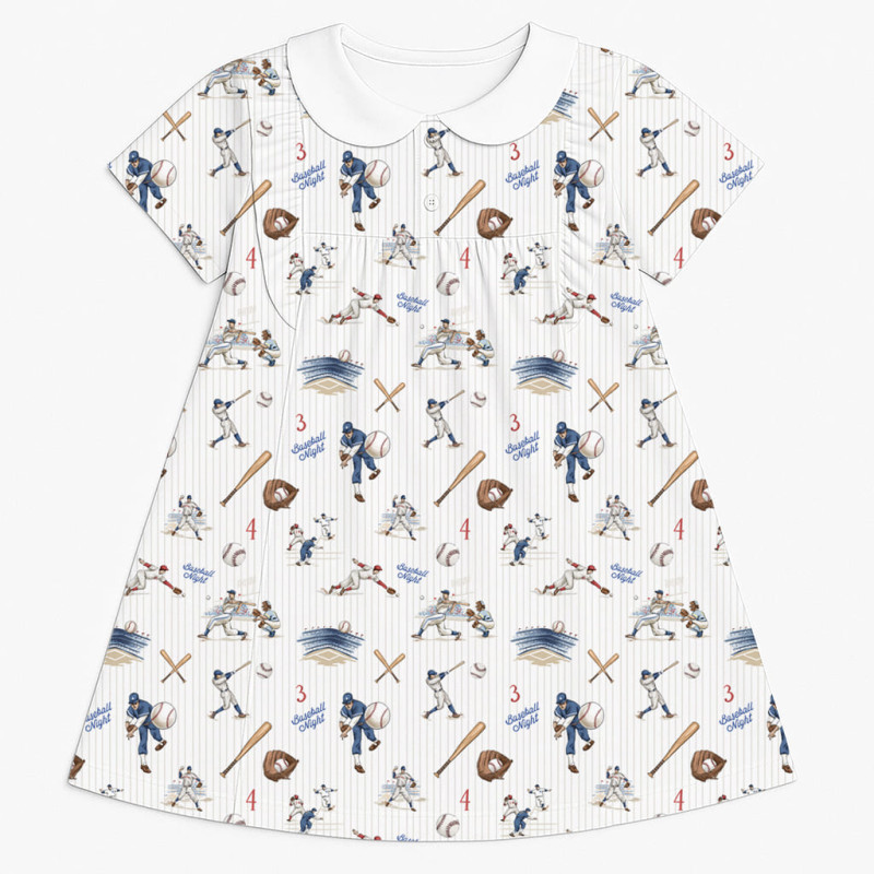 Supima Cotton Night Dress with Ruffle and Collar DR018CL BASEBALL Supima Cotton Night Dress with Ruffle and Collar DR018CL BASEBALL
