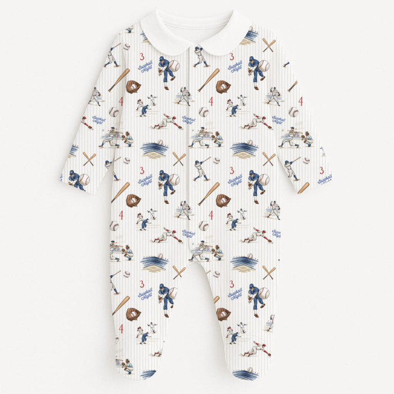 Babygrow with collar 100% pima cotton with K063 BASEBALL Babygrow with collar 100% pima cotton with K063 BASEBALL