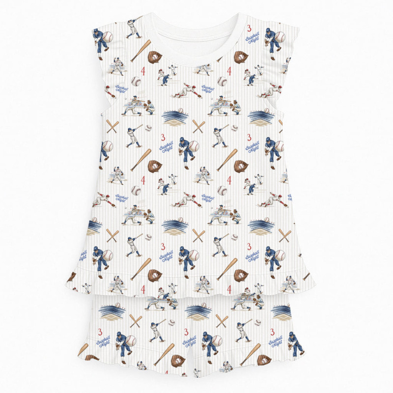 Short Supima Cotton Pyjamas with Ruffles – PJ007 BASEBALL