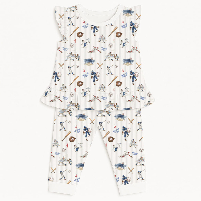 Girls Supima Cotton Pyjamas with Ruffles – PJ012 BASEBALL Girls Supima Cotton Pyjamas with Ruffles – PJ012 BASEBALL