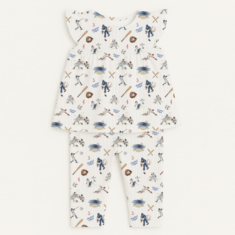 Yoke Girls Pyjama 100% organic Cotton PJ015 BASEBALL Yoke Girls Pyjama 100% organic Cotton PJ015 BASEBALL