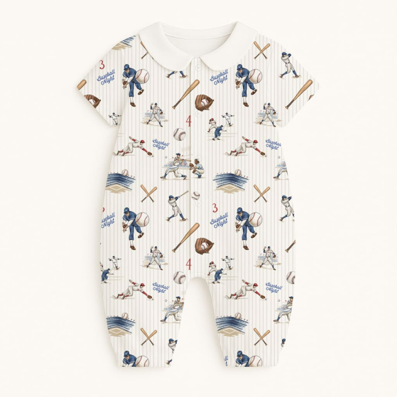 Long Supima Cotton Shortie with Sleeves and Collar  R017CL BASEBALL