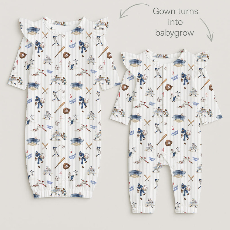 Baby converter gown with ruffles for girls TR002 BASEBALL