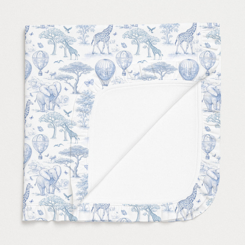 Two-Layer Baby Blanket with Ruffles BL002 BLUE TOILE AFRICA Two-Layer Baby Blanket with Ruffles BL002 BLUE TOILE AFRICA