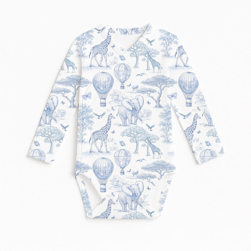 Printed Long-Sleeve Kimono Bodyvest for Babies BLS004  BLUE TOILE AFRICA
