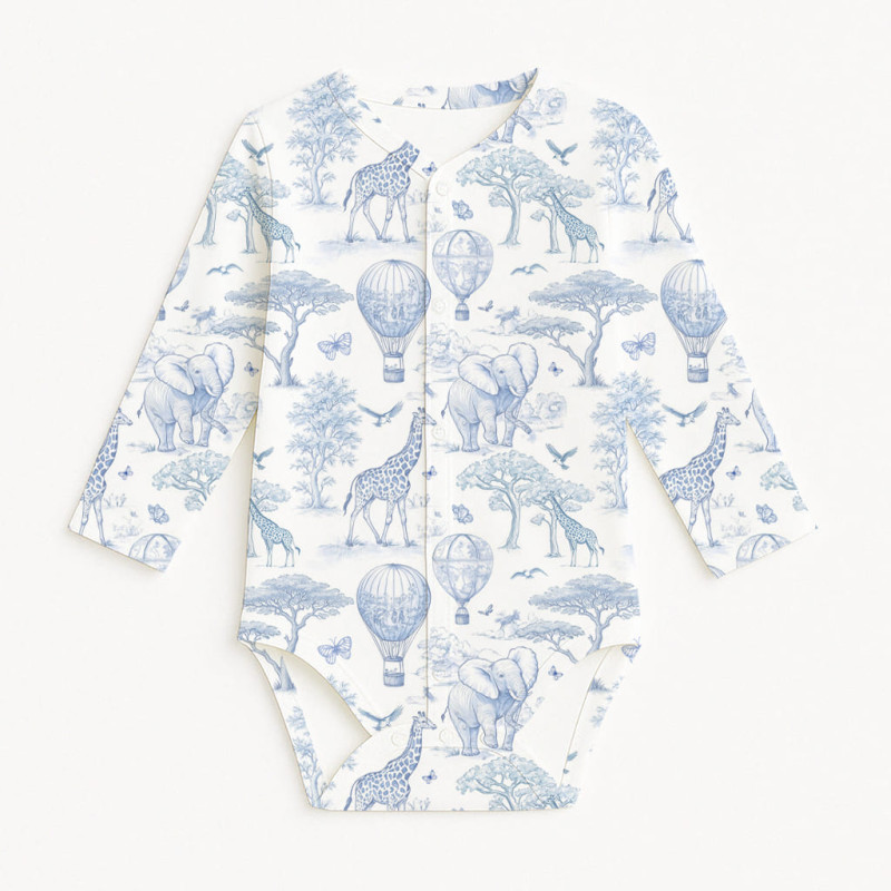 Printed Long-Sleeve Front Fastening Bodyvest for Babies BLS005  BLUE TOILE AFRICA