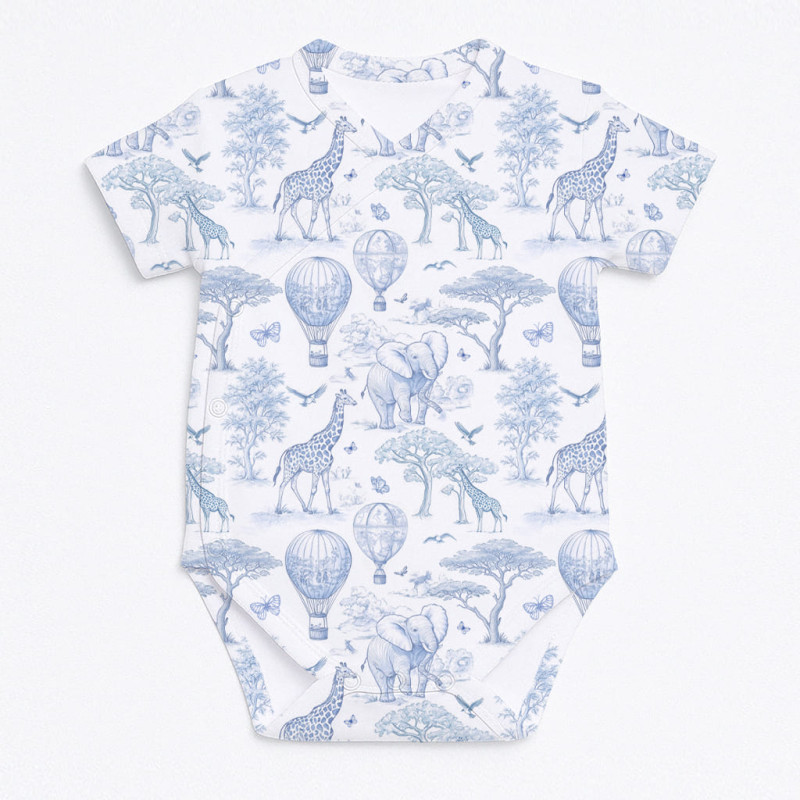 Printed Short-Sleeve Kimono Bodyvest for Babies BSHL004 BLUE TOILE AFRICA Printed Short-Sleeve Kimono Bodyvest for Babies BSHL004 BLUE TOILE AFRICA