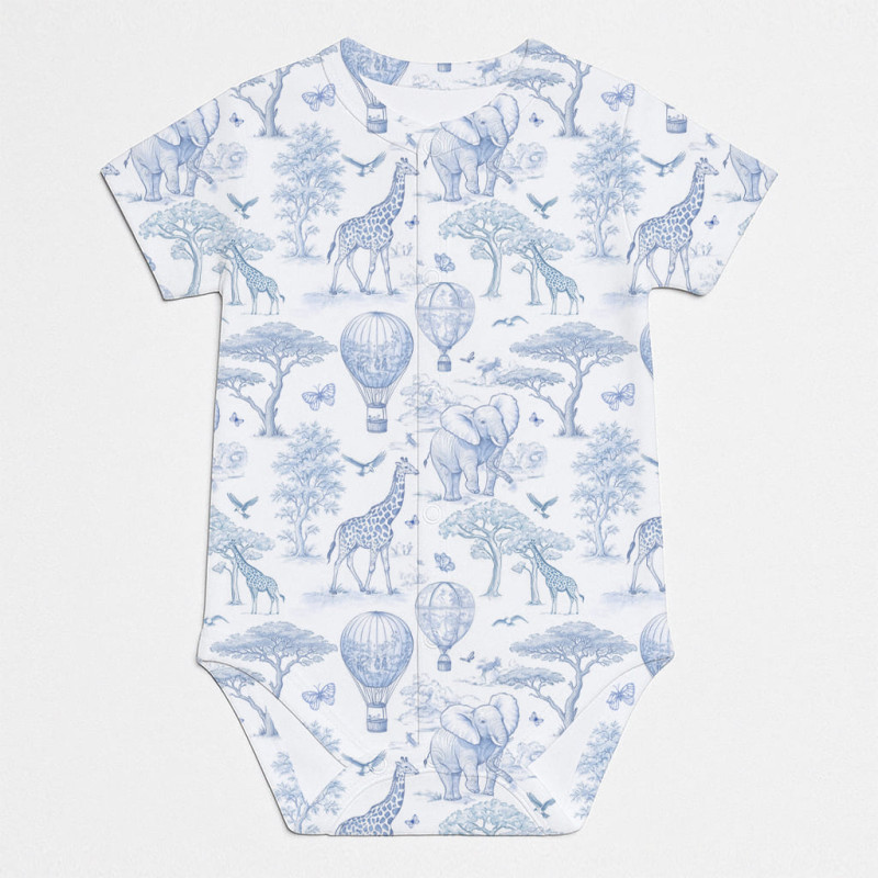 Printed Short-Sleeve Front Fastening Bodyvest for Babies BSHL009 BLUE TOILE AFRICA Printed Short-Sleeve Front Fastening Bodyvest for Babies BSHL009 BLUE TOILE AFRICA
