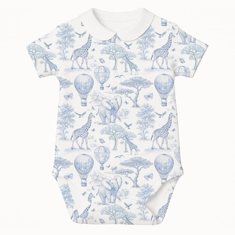 Printed Short-Sleeve Front Fastening Bodyvest with Collar for Babies BSHL009CL BLUE TOILE AFRICA Printed Short-Sleeve Front Fastening Bodyvest with Collar for Babies BSHL009CL BLUE TOILE AFRICA