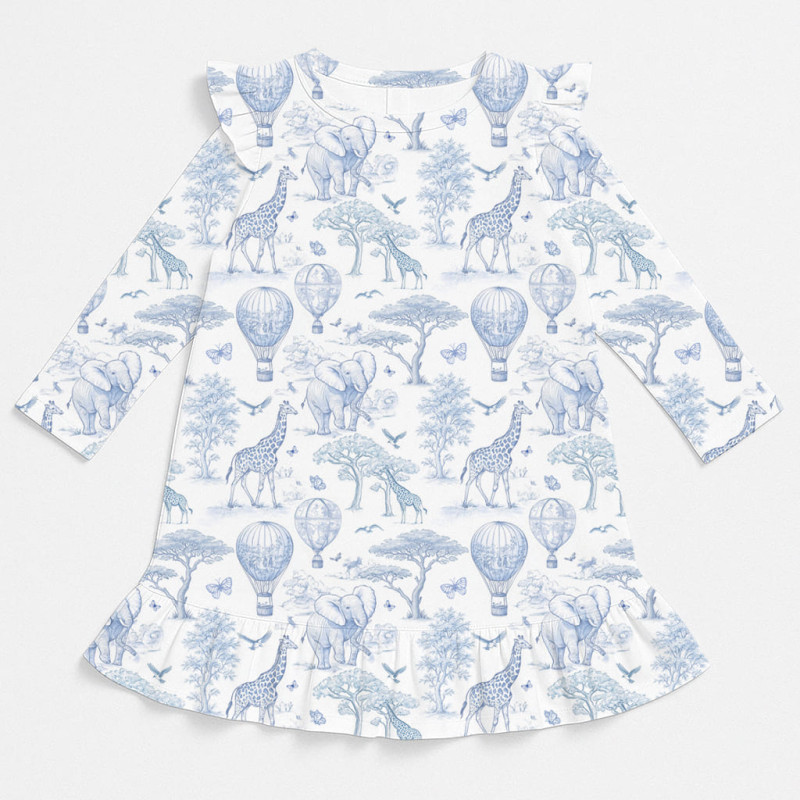 Charming Long-Sleeved Night Dress with Ruffles DR010 BLUE TOILE AFRICA