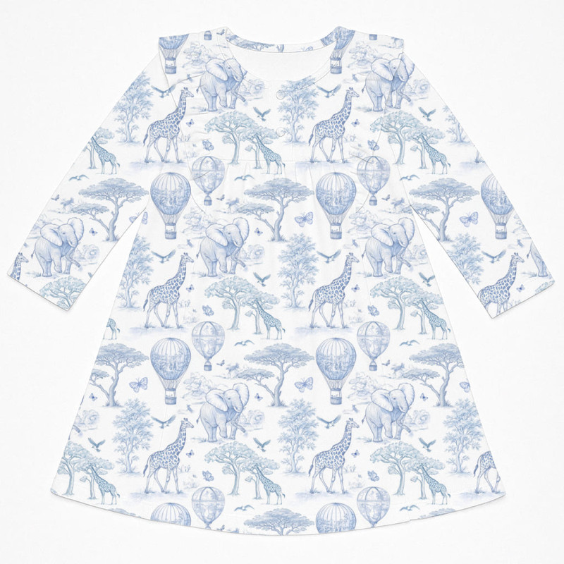 Charming Long-Sleeved Night Dress with Ruffles DR016 BLUE TOILE AFRICA Charming Long-Sleeved Night Dress with Ruffles DR016 BLUE TOILE AFRICA