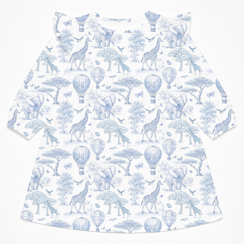 Charming Long-Sleeved Night Dress with Ruffles DR017 BLUE TOILE AFRICA