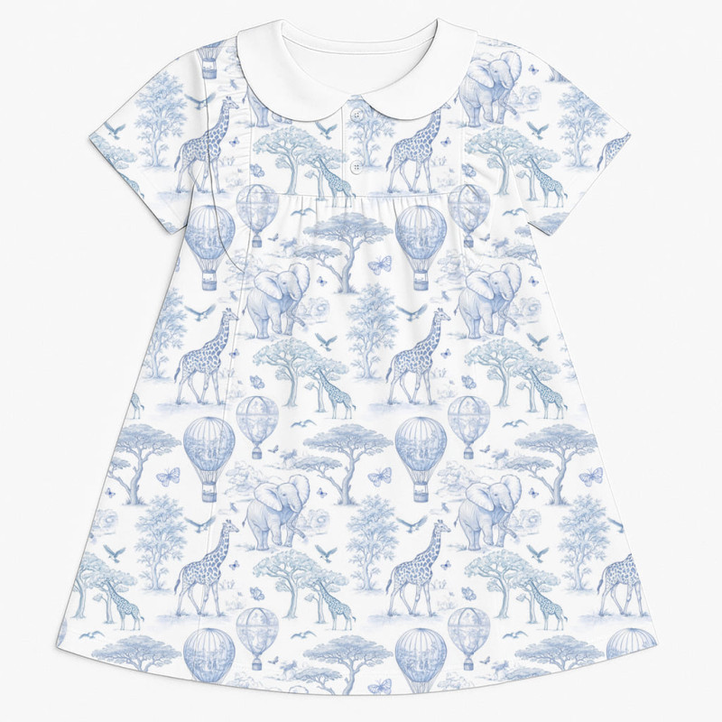Supima Cotton Night Dress with Ruffle  and Collar DR018CL BLUE TOILE AFRICA